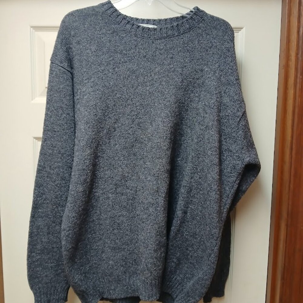 LL Bean New Lambs Wool Sweater Made In Scotland Men's XL Gray Vintage 100% Wool